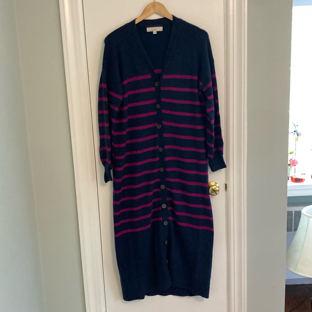 Long striped button up cardigan